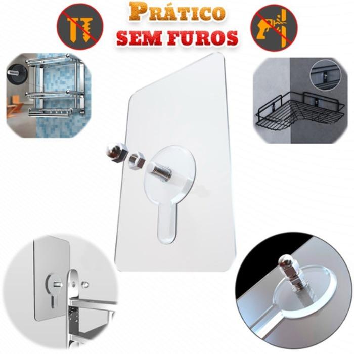 Gancho adesivo pendure sem furos com pino p/ parede 6cmx6cm kit com 2 und