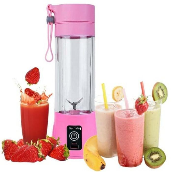 Mini liquidificador portátil 380ml 6 lâmina carrega usb acompanha cabo sucos whey shakes