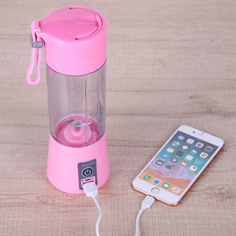 Mini liquidificador portátil 380ml 6 lâmina carrega usb acompanha cabo sucos whey shakes